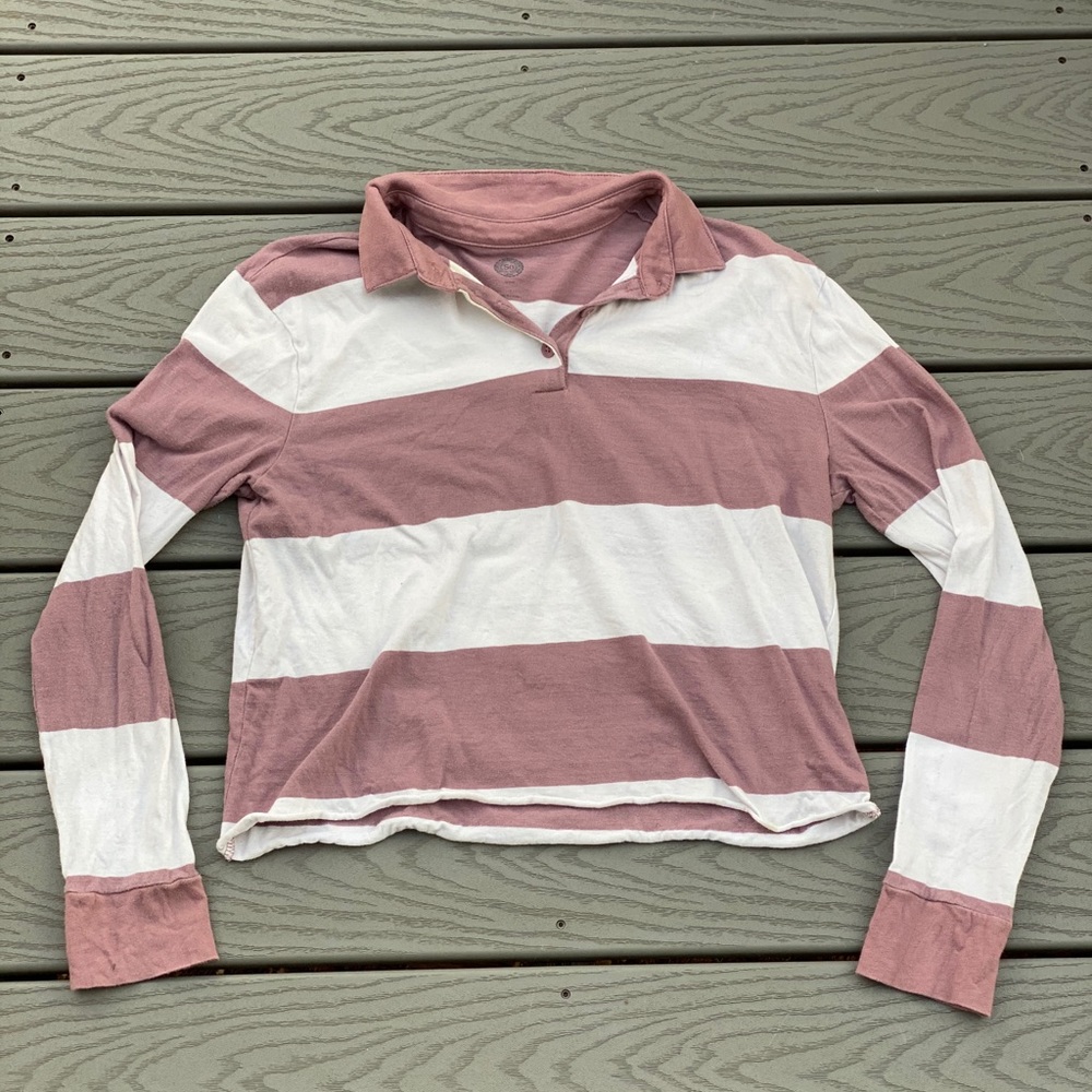 Striped, collared long-sleeve